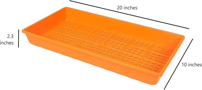 SUNPACK 10" x 20" Heavy Duty Mesh Plastic Seed Starting Tray, Orange, 2.3" - Ensures Water Drainage and Aeration, Perfect for Greenhouses or Indoor Gardening