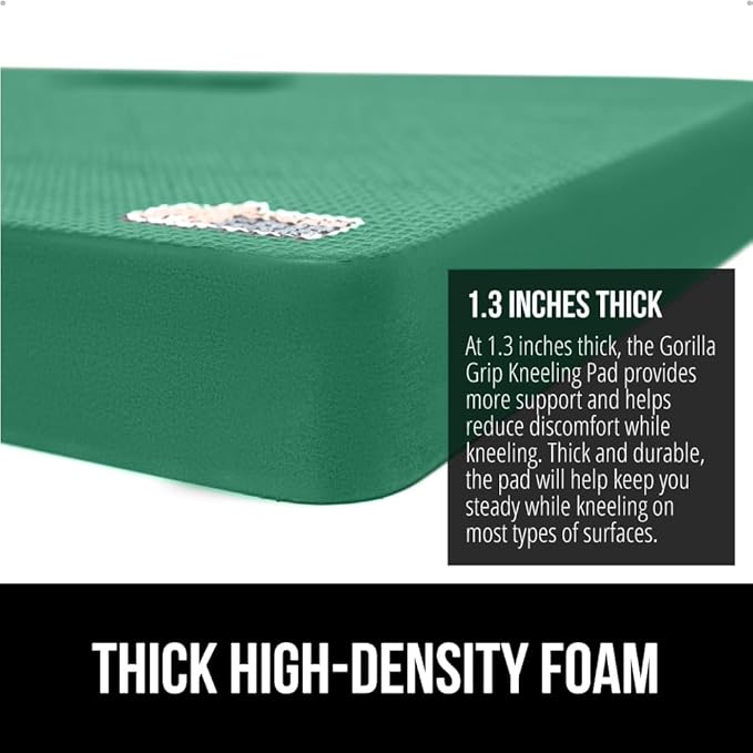GORILLA GRIP Extra Thick Patent Pending Supportive Foam Kneeling Pad, 2 PK, Large Cushion Knee Pads for Gardening, Baby Bath, Dirt and Water Resistant, Workout and Garden Supplies, 17.5x11, Green