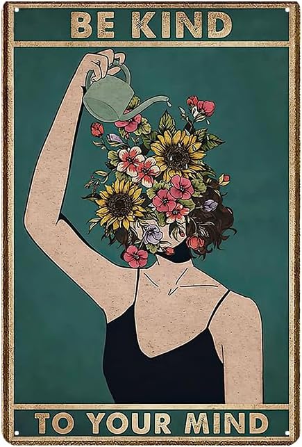 Hippie Room Decor Metal Vintage Tin Sign Be Kind to Your Mind, Funky Decor Retro Wall Art, Funny 12x8 Inches Retro Wall Decor Sign, Land Lady Gift, Floral Woman Gift for Plant Lovers