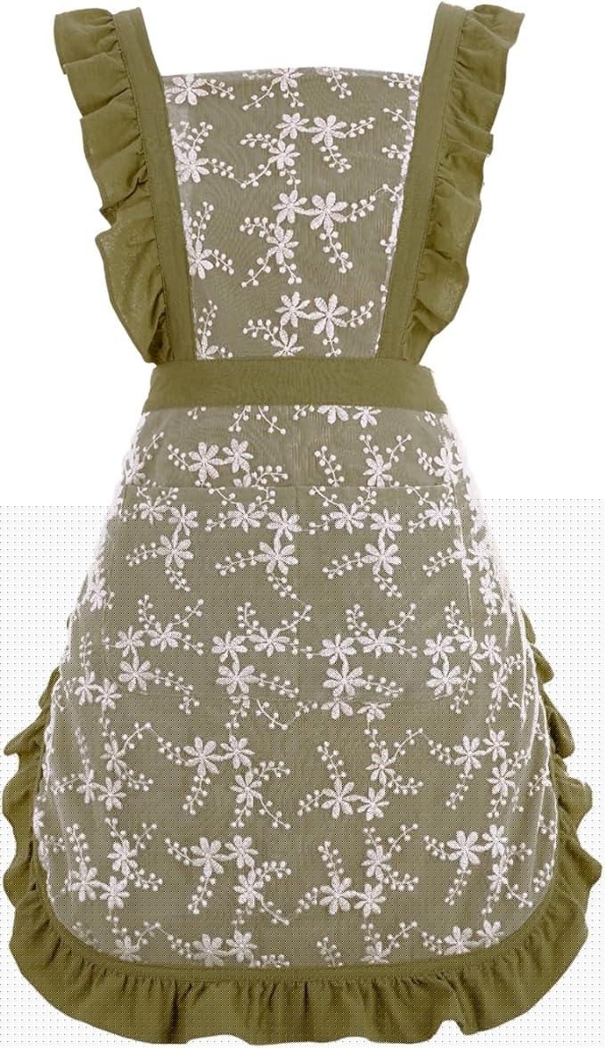 Vintage Pinafore Apron Dress for Women with Pockets Cute Floral Chef Aprons for Kitchen Cooking Baking Gardening