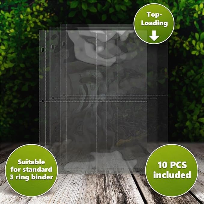 80 Pockets Seed Storage Organizer Sleeves (10 Pack) Slot Size 3.5x5, 4 Pocket Garden Seed Organizer, Clear Sleeves for Seed Packet Storage, Seed Keeper, Seed Organizer Binder