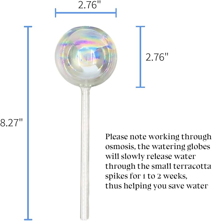 Non-Clogging Iridescent 3 Pack Ball Plant Watering Globes with Terracotta Spikes, Hand Blown Glass Self Watering Planter Insert Plant Watering Devices Bulbs for Indoor and Outdoor Plants