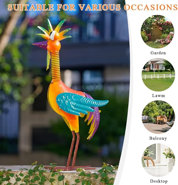 Metal Wacky Rooste Garden Statue, Rooster Decor Yard Statue Decorations Outdoor, Chicken Yard Art for Outside, Patio, Backyrad, Lawn (Orange)