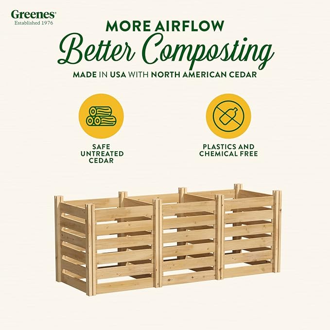 Greenes Fence Premium Cedar Wood Composter, 24" W x 72" L x 31" H (3/4" Thick) / 231.9 Gallons - Made in USA with North American Cedar