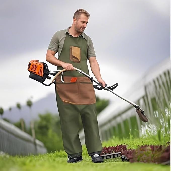 Garden apron,Apron Man,Harvest Apron with Pockets,Waterproof,Adjustable,Reinforced Knees for Mow Grass and Lawn Mowing