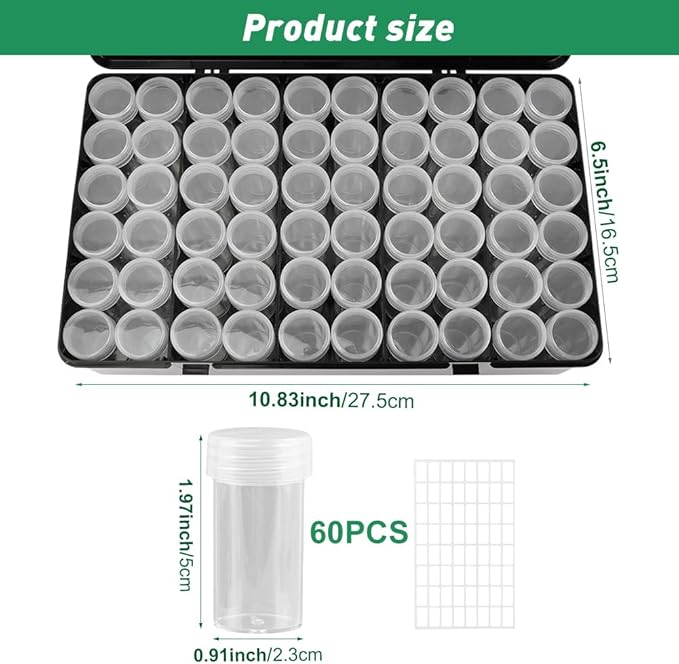 Seed Storage Box with 60 Bottles and Label Stickers, Opaque Light Proof Seed Organizer, Garden Pip Saver kit Seed Container Storage for Flower Plants Vegetable Seed Saving