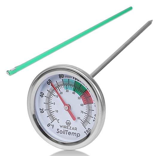 Compost Soil Thermometer Waterproof Soil Temperature Thermometer, 5 Inch Stainless Steel Stem, Ideal for Ground, Backyard Compost, Garden Soil(5'')