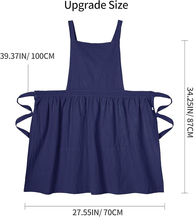 Cotton Linen Pinafore Apron Dress for Women with Pockets Cute Art Chef Aprons for Kitchen Baking Gardening Painting