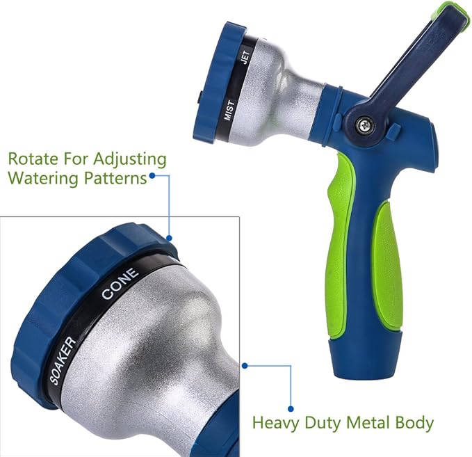 GREEN MOUNT New Patent Garden Hose Nozzle, Heavy Duty Water Nozzle, High Pressure Fireman Style Nozzle with Ergonomic Handle for Lawn and Garden Watering