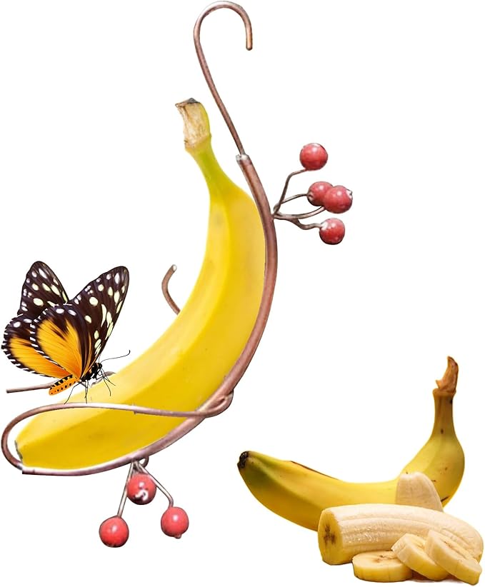 2PCS Butterfly Banana Hammock Feeder,Butterfly Feeders for Outdoors,Butterfly Houses for The Garden,Hanging Metal Butterfly House Attract Butterflies, Bees and Birds