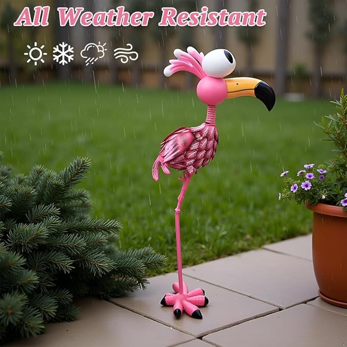 Large Flamingo Garden Statue, Metal Flamingo Outdoor Staute Waterproof, Pink Flamingo Yard Art Sculptures Decor for Yard, Lawn, Patio, Backyard
