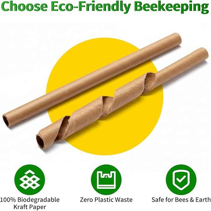 Mason Bee Tubes 100 Pack - 6" Length x 5/16" Diameter Kraft Paper Nesting Tubes, Refill Inserts for Mason Bee House, Bee Keeper Starter Kit