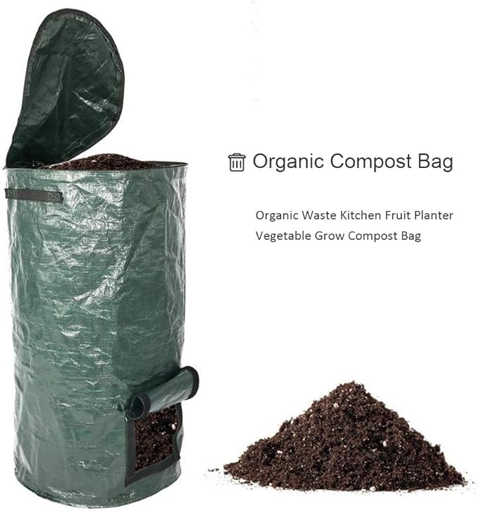 Compost Bag Garden Waste Bin, Environmental Homemade Organic Ferment PE Compost Bag Outdoor Kitchen Waste Disposal Composter Bag(35 60cm)