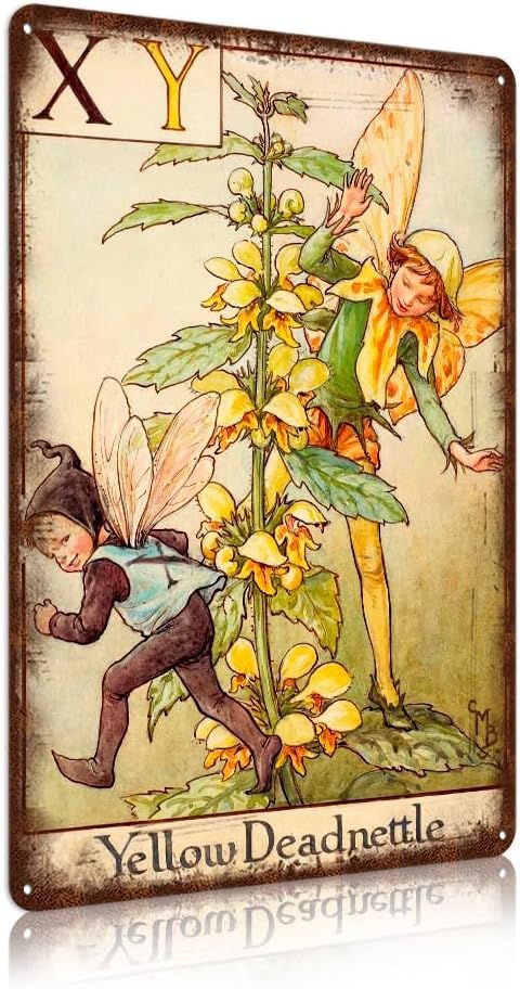 Flower Fairy Wall Decor Vintage Metal Tin Signs Fairy Garden Accessories - Yellow Deadnettle