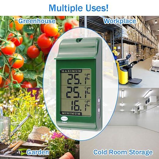 Digital Max Min Greenhouse Thermometer - Monitor Maximum and Minimum Temperatures for Use in The Garden Greenhouse or Home & Can Be Used Indoor or Outdoor Easily Wall Mounted