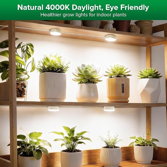 SANSI 20W(5W*4) Puck Grow Lights for Indoor Plants Full Spectrum, 4 Head Plant Lights for Indoor Growing, LED Plant Lamp for Growth with Timer, Auto On Off 4 8 12 Hrs Greenhouse,No Dimmable