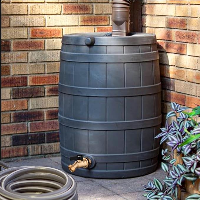 Rain Barrel Spigot Kit 3/4" GHT Lead-Free Brass Water Barrel Spigot,Leakproof Garden Hose Connector Bulkhead Fitting with Drain Valve for Buckets and Rain Barrels DIY Kit