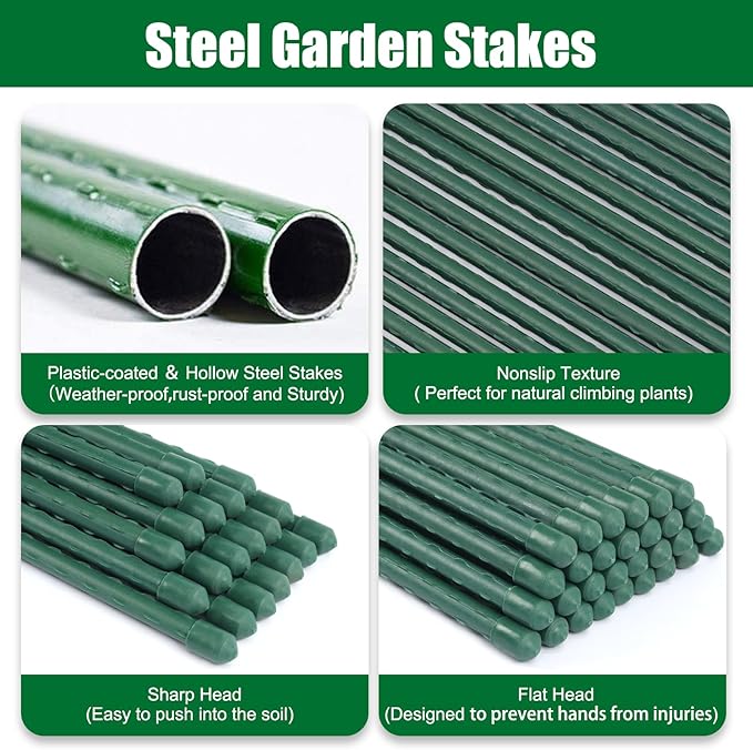 Garden Stakes 55 Inches Steel Plant Stakes Tomato Stakes Garden Poles Pack of 25