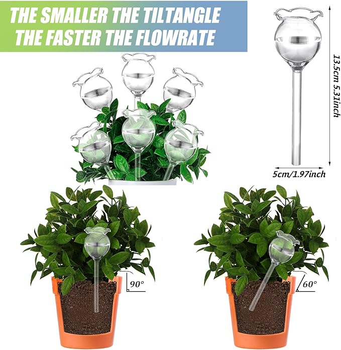 Yungyan 6 Pcs Self Watering Plant Globes Glass Cactus Insert Watering Devices Automatic Plant Watering Bulbs Water Globes for Indoor Outdoor Plants(Clear Tulip,5.31 Inch)