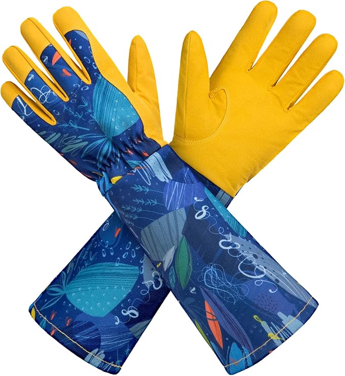 KAYGO Gardening Gloves for Women Long Sleeve, Light Protective Gloves for Yard and Outdoor Work, Best Garden Gifts for Gardener,Yellow,Large