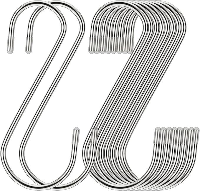 3.54 Inch 30 Pack S Hooks - Stainless Steel Heavy Duty with Rubber Stopper, Small S Hooks for Hanging Plants, Baskets, Clothes, Pan, Cups, Towels (Silver)