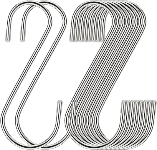 3.54 Inch 30 Pack S Hooks - Stainless Steel Heavy Duty with Rubber Stopper, Small S Hooks for Hanging Plants, Baskets, Clothes, Pan, Cups, Towels (Silver)