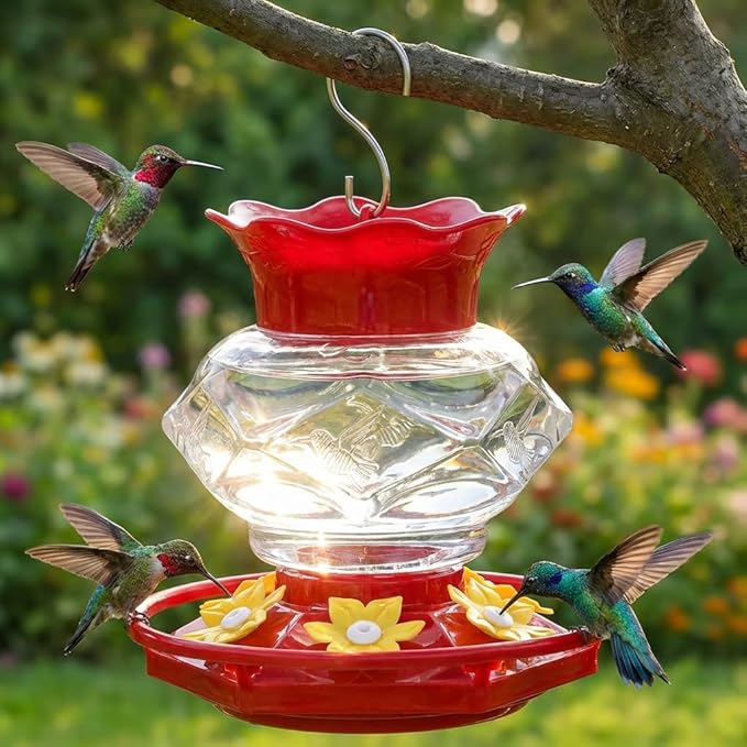 Hummingbird Feeders for Outdoors Hanging Ant and Bee Proof, 18OZ Diamond Humming Bird Feeders for Outside Circular Perch with Leak Proof & 6 Feeding Ports, Gifts for Women,2 Pack Plastic