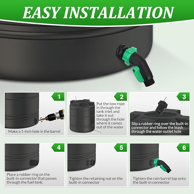 2 Pack Rain Barrel Spigot Kit, 45 Degree 3/4" GHT Heavy Duty Plastic Water Hose Shut Off Valve with Bulkhead Fitting, Garden Hose Shut Off Valve with 4 Gasket, 2 Traction Rope and Tape