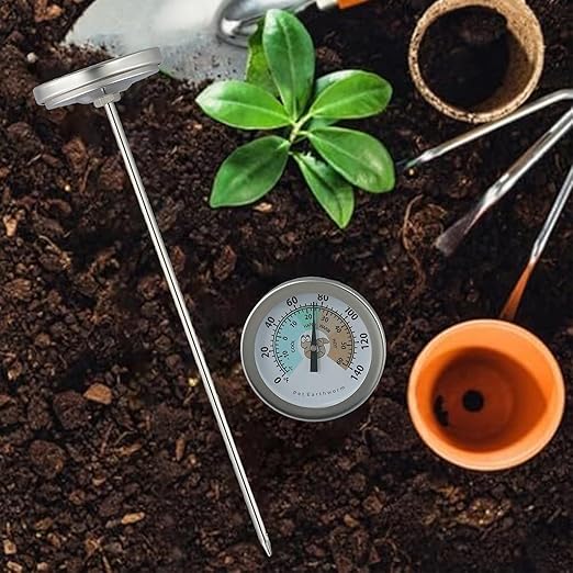 Stainless Steel Compost Soil Thermometer,with 200mm Probe for Garden Outdoor Plant Care Temperature Range 40°F-180°F(earthworms)