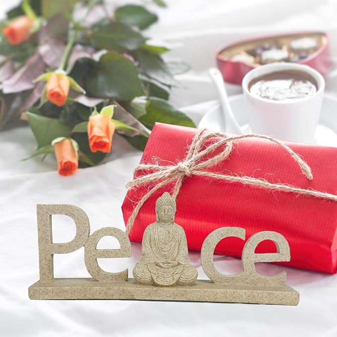 Buddha Statue Outdoor,Zen Garden Decor Buddha Sculpture for Home Meditation Decor Buda Decoration for Patio Desk Porch Yard Art Resin Decoration (Sand)