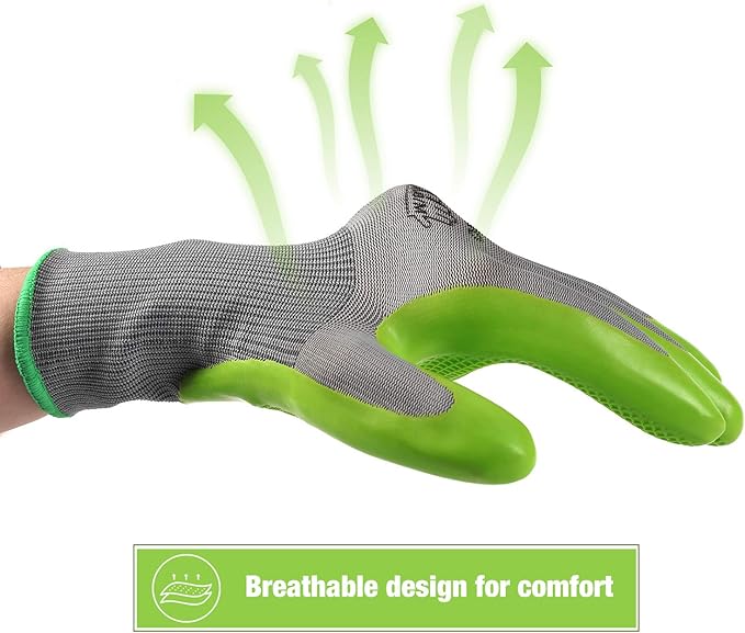 WORKPRO 6 Pairs Garden Gloves, Work Glove with Eco Latex Palm Coated, Gardening Glove, Working Gloves for Weeding, Digging, Raking, and Pruning (Large)