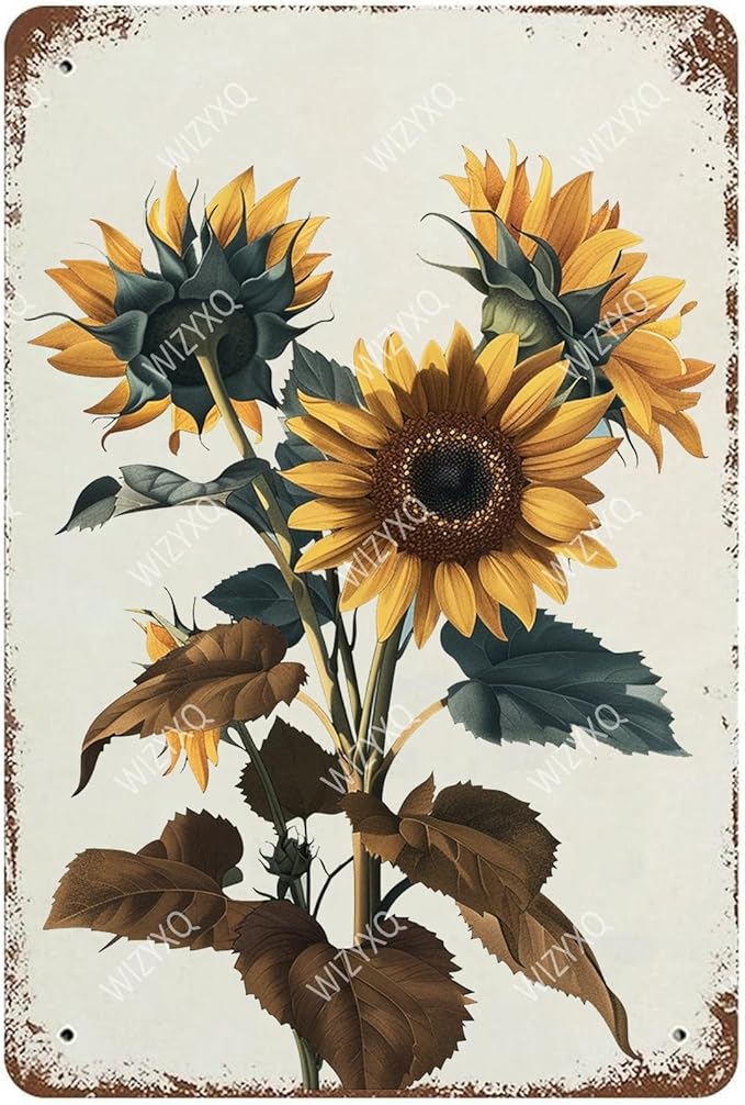 Flowers Metal Signs Sunflower Sign Vintage Tin Sign Aluminum Sign Retro Wall Decor for Living Room Bedroom Greenhouse Garden Yard Shop Bar 8×12 Inches
