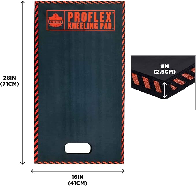 Ergodyne ProFlex 385 Kneeling Pad, Foam Knee Cushion, Water Resistant Kneeling Mat, 16" x 28" x 1",Black,Large