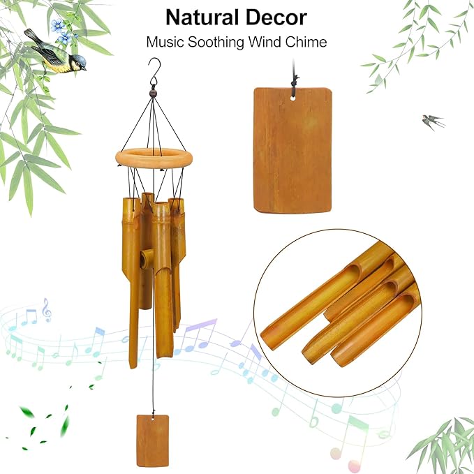 Wind Chimes for Outside, Sympathy Wind Chimes Bamboo Windchimes Outdoors with Natural Sounds, Gifts for Mom, Indoor Outdoor Decorations for Patio Porch Garden and Backyard