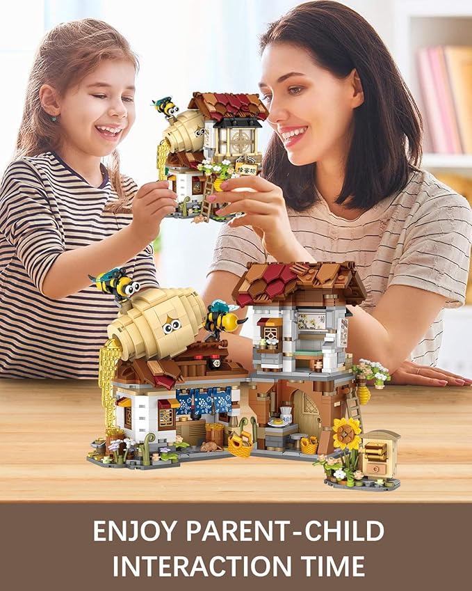 City Street View Honey Workshop Mini Building Blocks Set 1242 pcs, MOC Creative Bee Model Theme House, Simulation Architecture Toy, Gifts Idea for Kids Adults (1943)