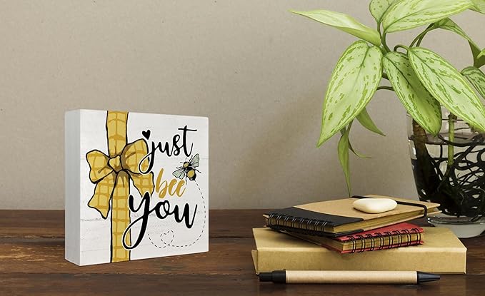 Rustic Wooden Plaque,Tiered Tray Decor Tabletop Shelf,Just Bee You Sign,Bee Lover Gifts,Home Accessories 5 x 5 Inch