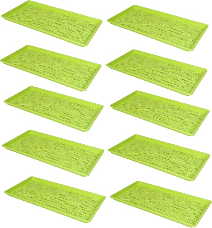 SUNPACK 10" x 20" Heavy Duty Mesh Plastic Seed Starting Tray, Lime Green, 1" (Pack of 10) - Ensures Water Drainage and Aeration, Perfect for Greenhouses or Indoor Gardening