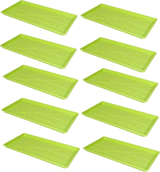 SUNPACK 10" x 20" Heavy Duty Mesh Plastic Seed Starting Tray, Lime Green, 1" (Pack of 10) - Ensures Water Drainage and Aeration, Perfect for Greenhouses or Indoor Gardening