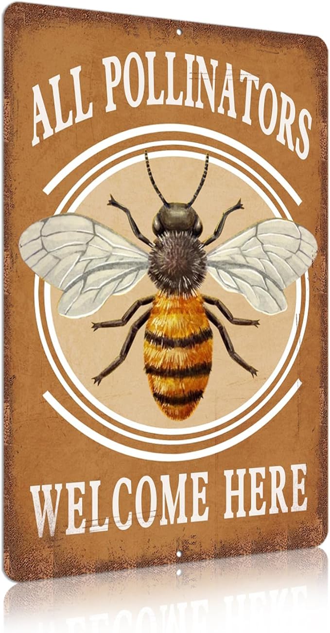 Vintage Garden Signs all pollinators welcome here Retro Yard Metel Tin Signs outdoor Aluminium Wall Decor