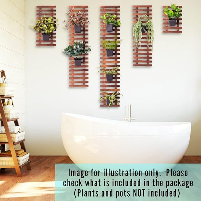 ShopLaLa Wall Planter - 2 Pack Wooden Hanging Planter for Indoor Plants Wall Mount Plant Stand Ladder Outdoor Vertical Garden Unique Live Orchid Planter Holder Display Large Wall Decor 23.6" (60cm)