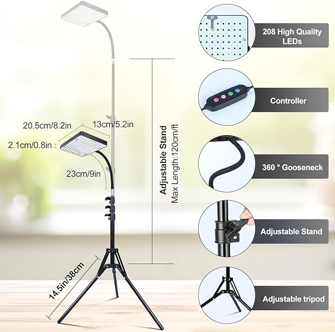 2026 Grow Light with Stand for Indoor Tall Plants, Bonsai Tree, 4/8/12/16/20H Timer, Bright Natural Sunlight Full Spectrum, 25 Watt Power Draw, NO Need Adapter, 24"-64" Height Adjustable