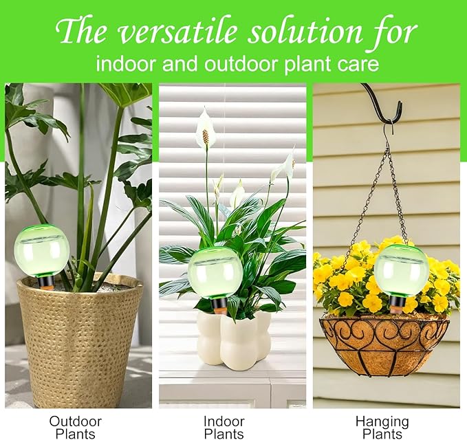 2 Pack Self Watering Globes 17oz Large Plant Watering Globes Top Fill, Self Water Planter Insert Indoor/Outdoor Plastic Water Bulbs Slow Release Terracotta for Plants, Green