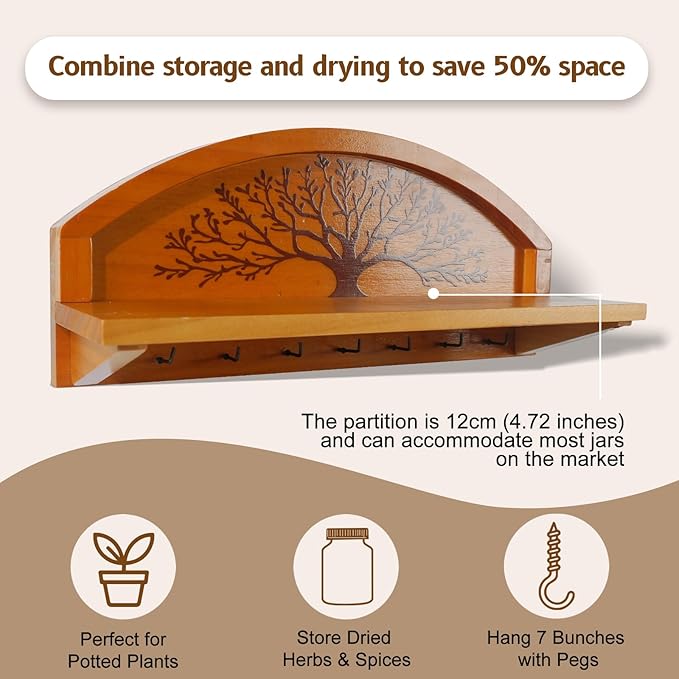 Tree of Life Herb Drying Rack -7 Bouquet Capacity,Space-Saving Hanging Design for Kitchens-Multifunctional Floral Display for Herb Lovers,Gardeners Decorative Plant Hanger for Home Herbalists