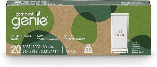 3.6 Gallon Compostable Bags, 20 Count, Sturdy for Food Waste, Compatible with Kitchen Compost Genie Bins, ASTM D6400 Certified
