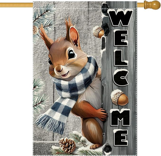 Winter Garden Flag 28x40inch The Nut Squirrel Welcome Large Garden Flags Yard Porch House Flag Double Side For Home Outdoor Yard Patio Lawn Decor, Garden Decorations (RMQ-160D, 28"X40")