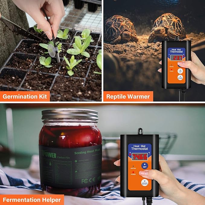 iPower 4X7 Inch Reptile Heat Pad Under Tank Heater Terrarium Warmer Heating Mat and Digital Thermostat Controller for Turtles Lizards Frogs and Other Small Animals