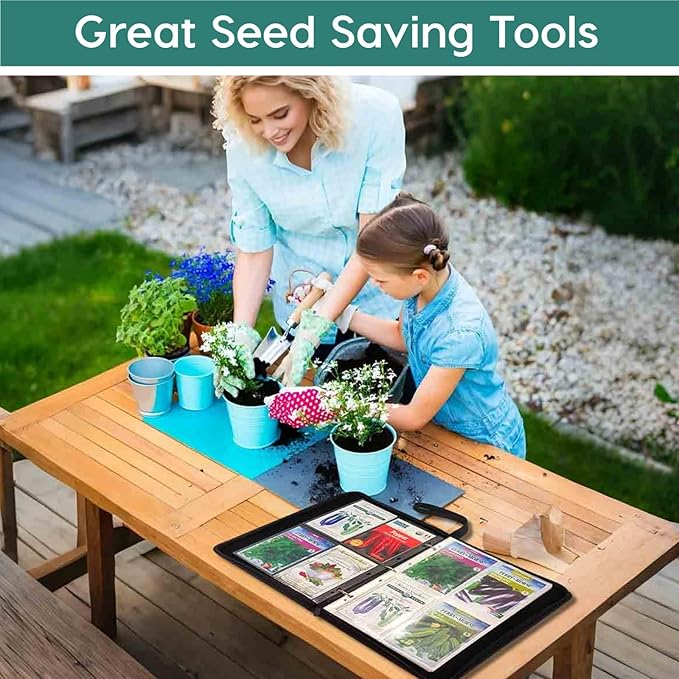 Zippered Seed Storage Organizer Binder with Handle, Gardening Seed Saving Kit, Holds 120+ Seed Envelopes, Fit Flower, Plant and Vegetable for Seed Packets
