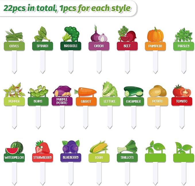 Whaline 22Pcs Acrylic Vegetable Plant Label Signs 22 Styles Funny Cartoon Garden Markers Waterproof Potted Plant Stake Tags with Names for Nursery Indoor Outdoor Garden Decoration