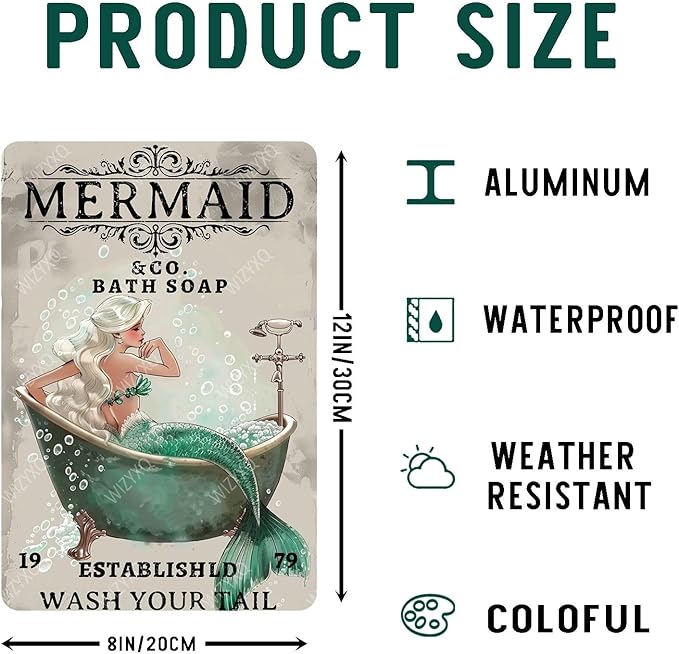 Funny Metal Signs Mermaid Company Bath Soap Vintage Tin Sign Wall Decor for Room Living Room Bathroom Toilet Hotel 8×12 Inches