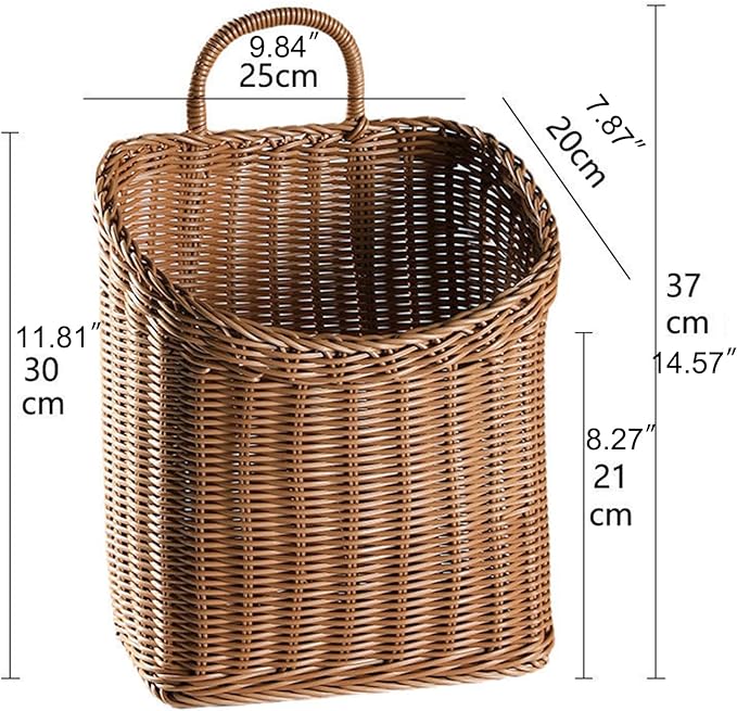 Woven Hanging Wicker Basket for Door, Handmade Rattan Hanging Wall Baskets for Garden Farmhouse Home